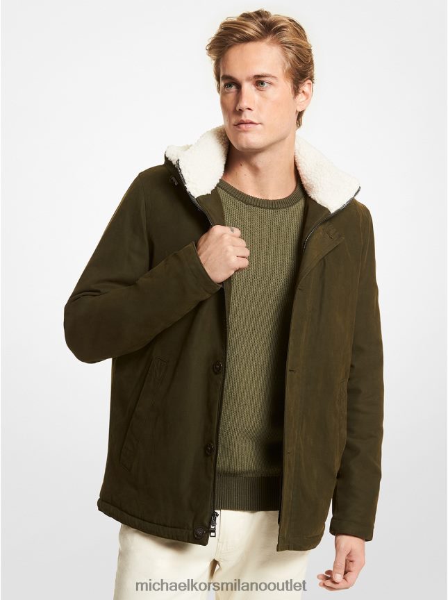 Michael Kors Parka in misto cotone con finiture in finto sherpa uomini edera P06L0L2846 vestiario