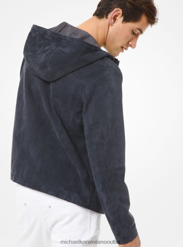 Michael Kors giacca con cappuccio in pelle scamosciata accoppiata uomini mezzanotte P06L0L2785 vestiario