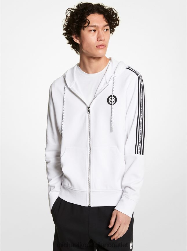 Michael Kors Felpa con cappuccio e zip in misto cotone con fettuccia con logo uomini bianco P06L0L2933 vestiario