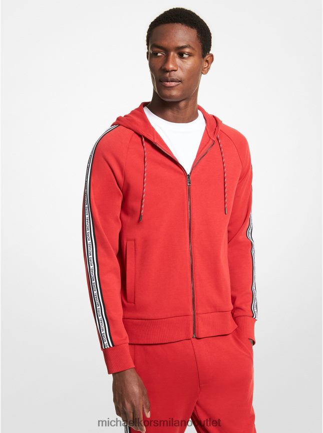 Michael Kors Felpa con cappuccio e zip in misto cotone con fettuccia con logo uomini cremisi P06L0L3027 vestiario
