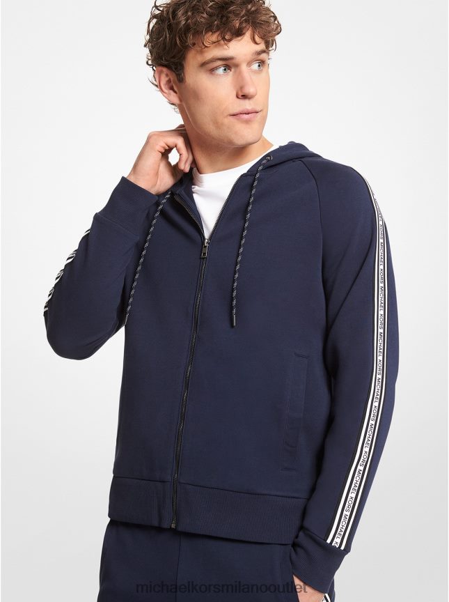Michael Kors Felpa con cappuccio e zip in misto cotone con fettuccia con logo uomini mezzanotte P06L0L3028 vestiario