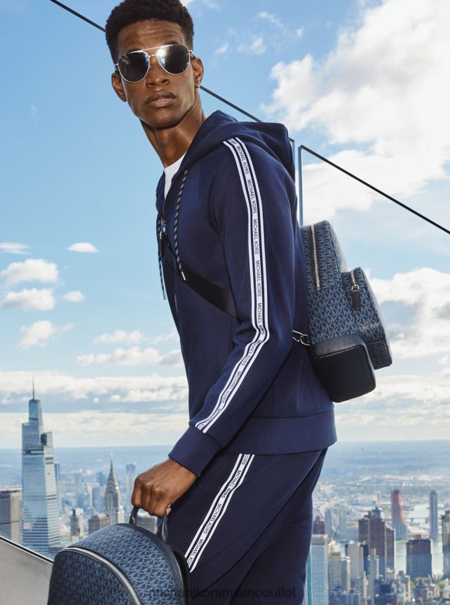 Michael Kors Felpa con cappuccio e zip in misto cotone con fettuccia con logo uomini mezzanotte P06L0L3028 vestiario