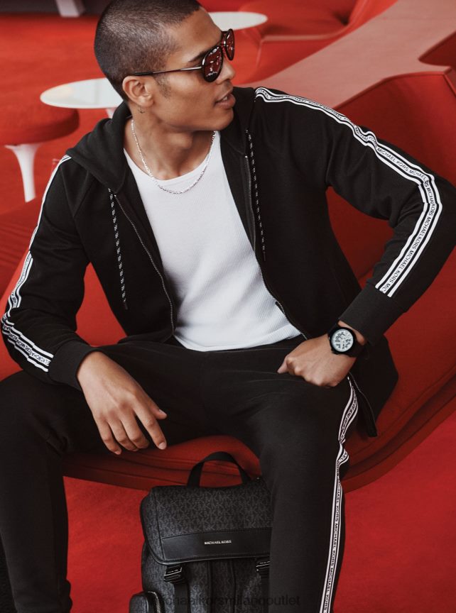 Michael Kors Felpa con cappuccio e zip in misto cotone con fettuccia con logo uomini nero P06L0L3031 vestiario