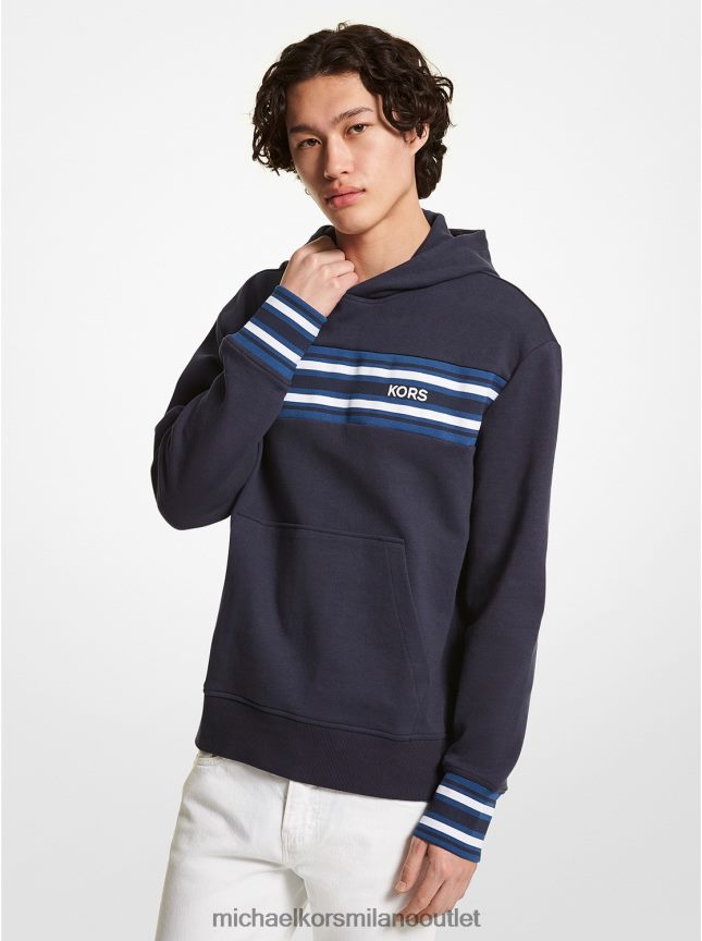 Michael Kors Felpa con cappuccio in misto cotone a righe uomini mezzanotte P06L0L2940 vestiario