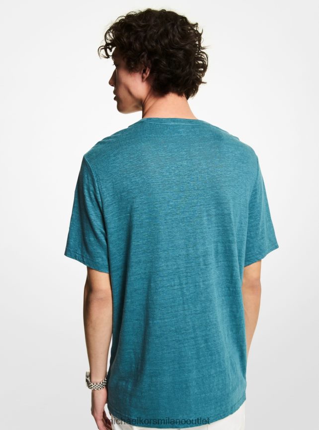 Michael Kors T-shirt con tasche in lino fiammato uomini verde acqua di Nassau P06L0L3010 vestiario