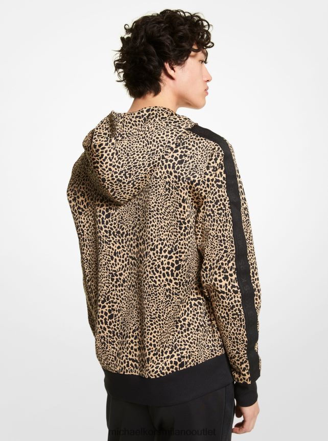 Michael Kors felpa con cappuccio e zip con stampa animalier uomini cachi P06L0L3035 vestiario