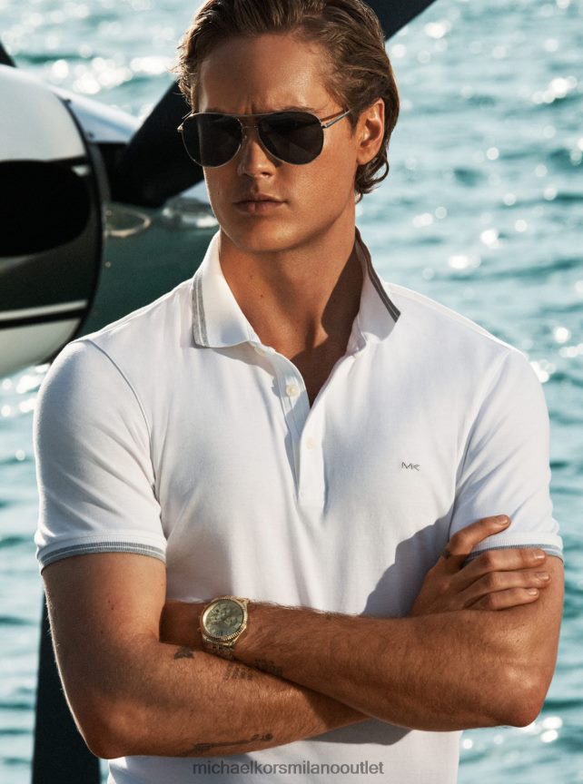 Michael Kors Polo in cotone Greenwich uomini bianco P06L0L2877 vestiario