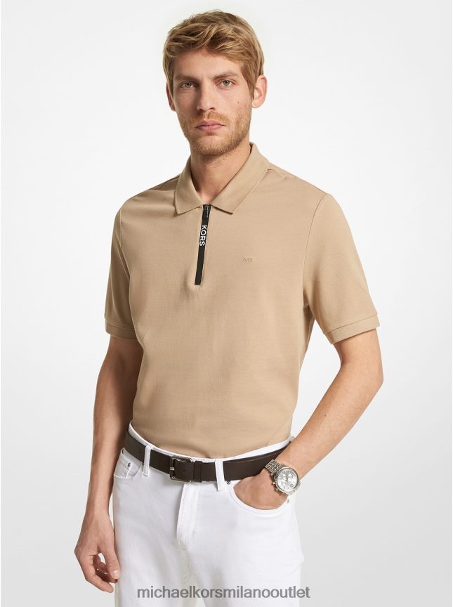 Michael Kors Polo in cotone con mezza zip uomini cachi P06L0L2870 vestiario