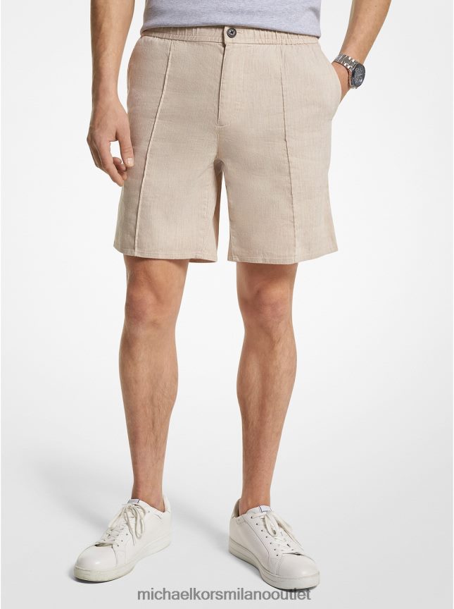 Michael Kors Shorts in misto lino e cotone con pinces uomini cachi P06L0L3102 vestiario